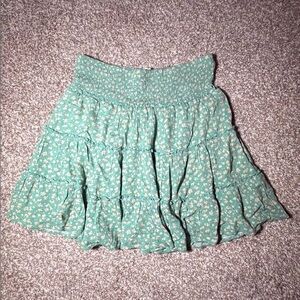 American Eagle Outfitters Mint Green Floral Smocked Tiered Skirt